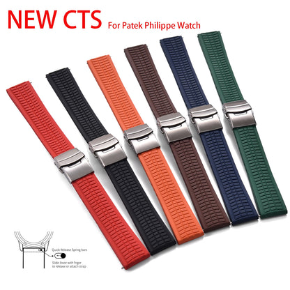 Bracelet de montre CTSFKM de haute qualité, 18mm 20mm 22mm, bandes en caoutchouc, boucle papillon à dégagement rapide, coupe sur la taille pour montre Patek Philippe