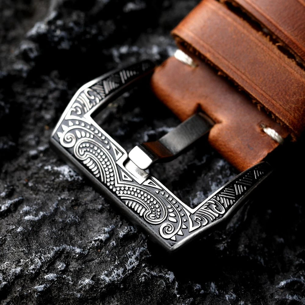 Chiusura goffrata, chiusura in acciaio inossidabile 304, chiusura incisa Maya da 20 mm, 22 mm, 24 mm, 26 mm, accessorio per cinturino in vera pelle