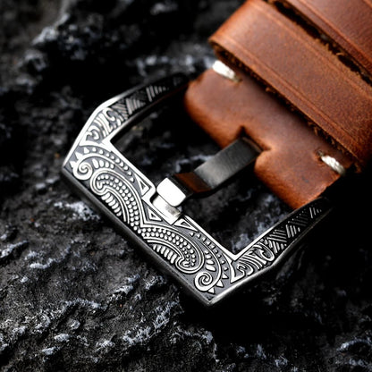 Chiusura goffrata, chiusura in acciaio inossidabile 304, chiusura incisa Maya da 20 mm, 22 mm, 24 mm, 26 mm, accessorio per cinturino in vera pelle