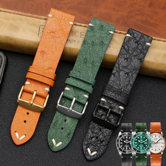 Cinturino per orologio in pelle di struzzo per Tissot Citizen Seiko nero verde acqua fantasma Braccialetto universale morbido Cinturino per orologio 18mm 20mm 22mm