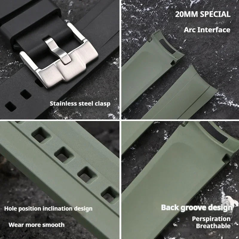 Bracelet pour Rolex Submariner en caoutchouc FKM - 20mm, extrémité incurvée