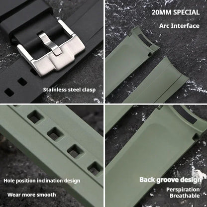 Bracelet pour Rolex Submariner en caoutchouc FKM - 20mm, extrémité incurvée