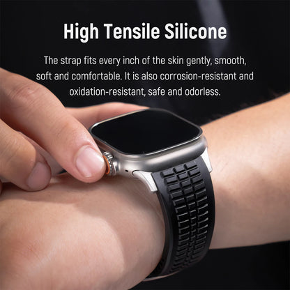 Silicone Sport Band for Apple Watch Ultra 2, 49mm 46mm 45mm 44mm, Luxury Metal Bracelet for iWatch Series 10 9 8 7 6 5 4 Se