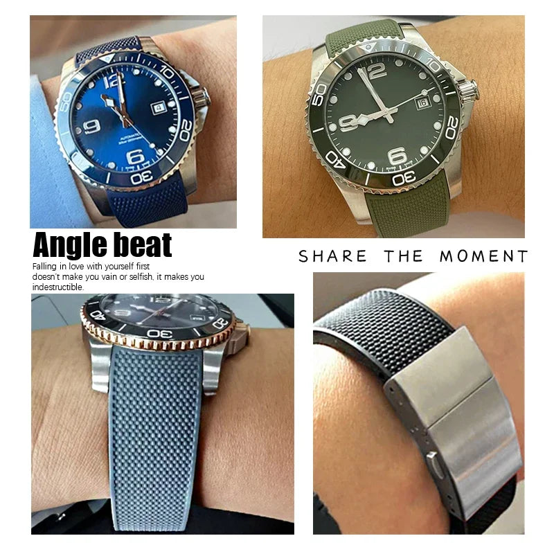Cinturino per orologio in caucciù naturale, 21mm 19mm 20mm, per Longines Hydroconquest L3 39mm/41mm/43mm, quadrante per orologio, cinturino in silicone da immersione