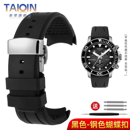 Bracelet de montre en caoutchouc FKM incurvé de haute qualité, 20 22mm, pour seiko rolex tudor Tissot, bracelet de montre pour hommes, fermoir papillon