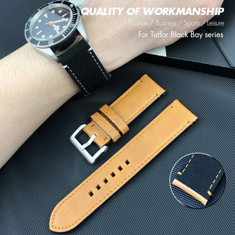 Men's Genuine Cowhide Leather Watch Strap, 22mm 23mm, for Tudor Black Bay Black Bay Bronze Brown, Vintage, Handmade, Calfskin Leather