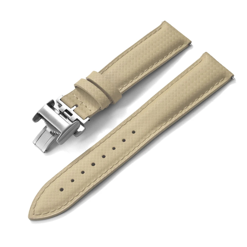 STAPELP – Fabric Sailcloth Strap, 18mm, 19mm, 20mm, 22mm, Top FKM + Leather Base, Textured Rubber Watch Straps, Quick Release Pin Buckle
