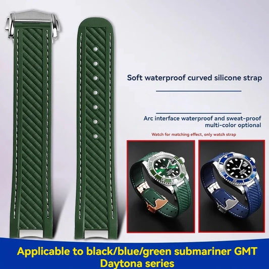 Cinturino per orologio in gomma e silicone, 20 mm, adatto per Omega Seamaster 300 AT150, per Rolex, nero, verde, Water Ghost, chiusura deployante