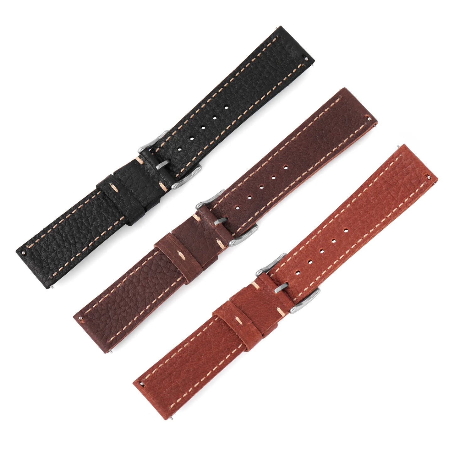 Bracelet en cuir rétro classique de 20 mm, 22 mm, 24 mm avec design à dégagement rapide et boucle en acier inoxydable, adapté à un usage professionnel et décontracté.