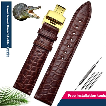 Bracelet en peau de crocodile véritable pour homme et femme, bracelet en alligator, fermoir papillon, Longines, Omega, Mido, Tissot, Rossini, 16mm, 18mm, 20mm, 22mm