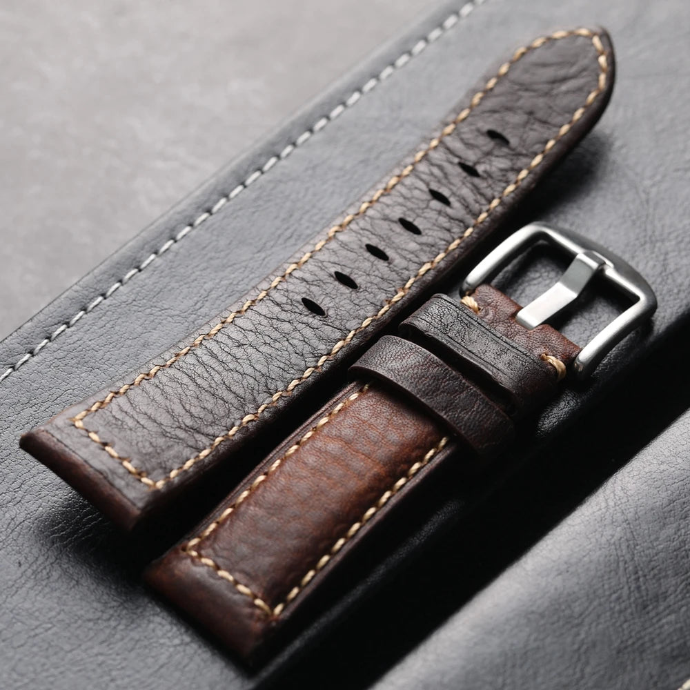 Cinturino in pelle bovina italiana di alta qualità, 20 22 24 26MM, fatto a mano da uomo, cinturino morbido in pelle vintage per PAM111 441