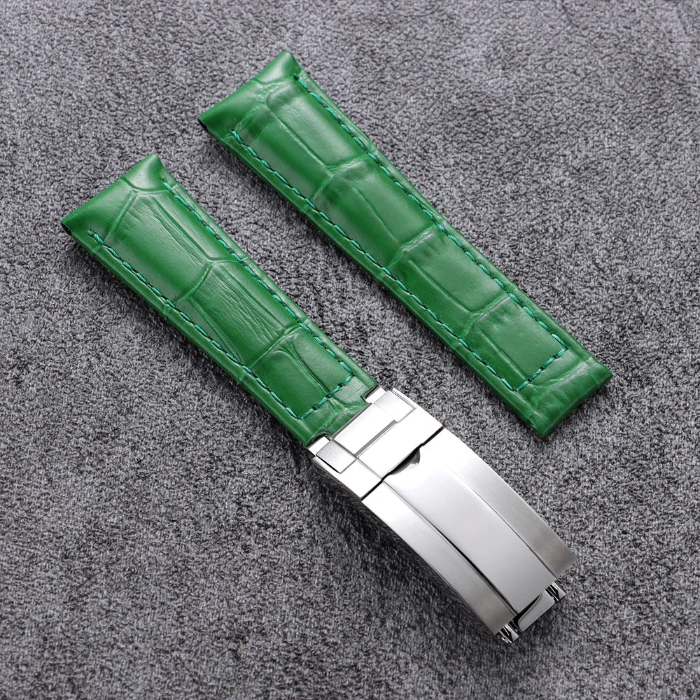 Bracelets de montre 20mm en Cuir - Boucle Déployante Acier Poli