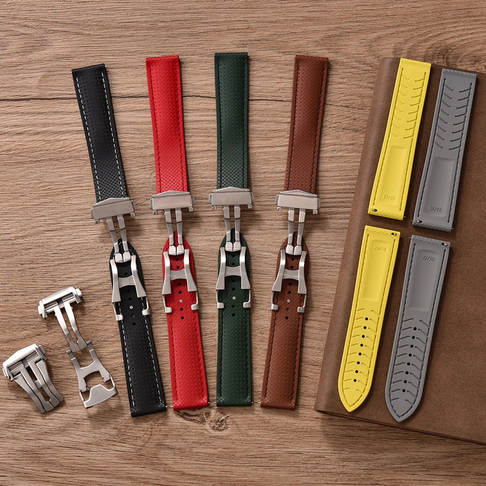 FKM Waterproof Rubber Watch Band Quick Release Deployment Clasp Straps 20mm 22mm Universal Watch Bracelet