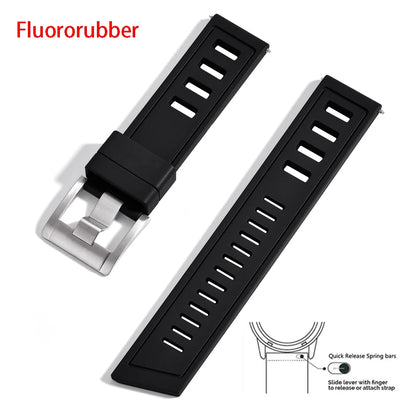 New heavy duty FKM watch strap 20mm 22mm quick release waterproof fluoro rubber watch band 5mm thick unisex suitable for dive sport watch