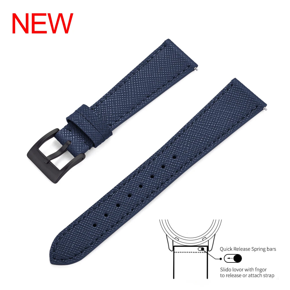Bracelet de montre Durable en cuir cousu Vintage classique à dégagement rapide 18mm 19mm 20mm 21mm 22mm 23mm 24mm bracelet de montre en cuir Saffiano