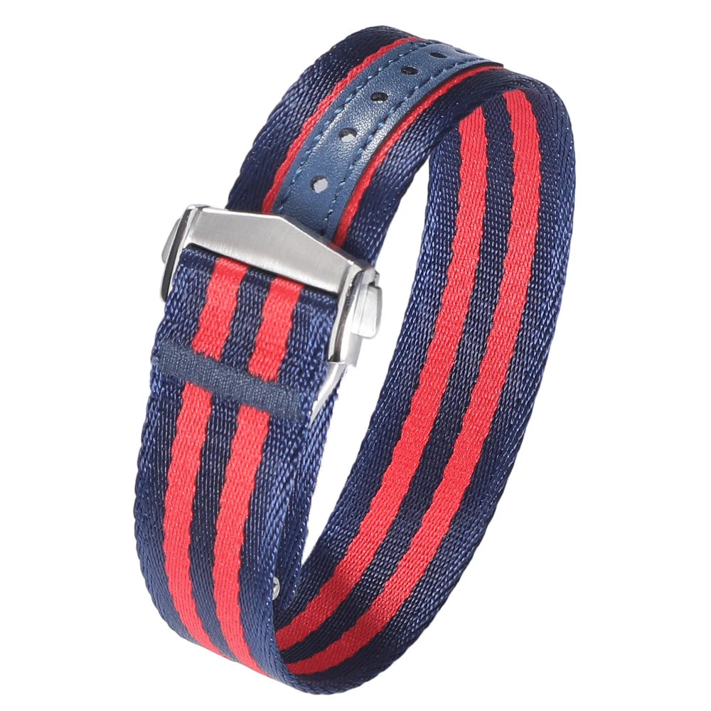 Cinturino per orologio classico in morbido nylon con fibbia deployante 20mm 22mm, in tessuto di cintura di sicurezza premium con chiusura pieghevole per Omega