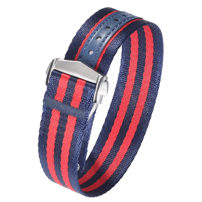 Cinturino per orologio classico in morbido nylon con fibbia deployante 20mm 22mm, in tessuto di cintura di sicurezza premium con chiusura pieghevole per Omega