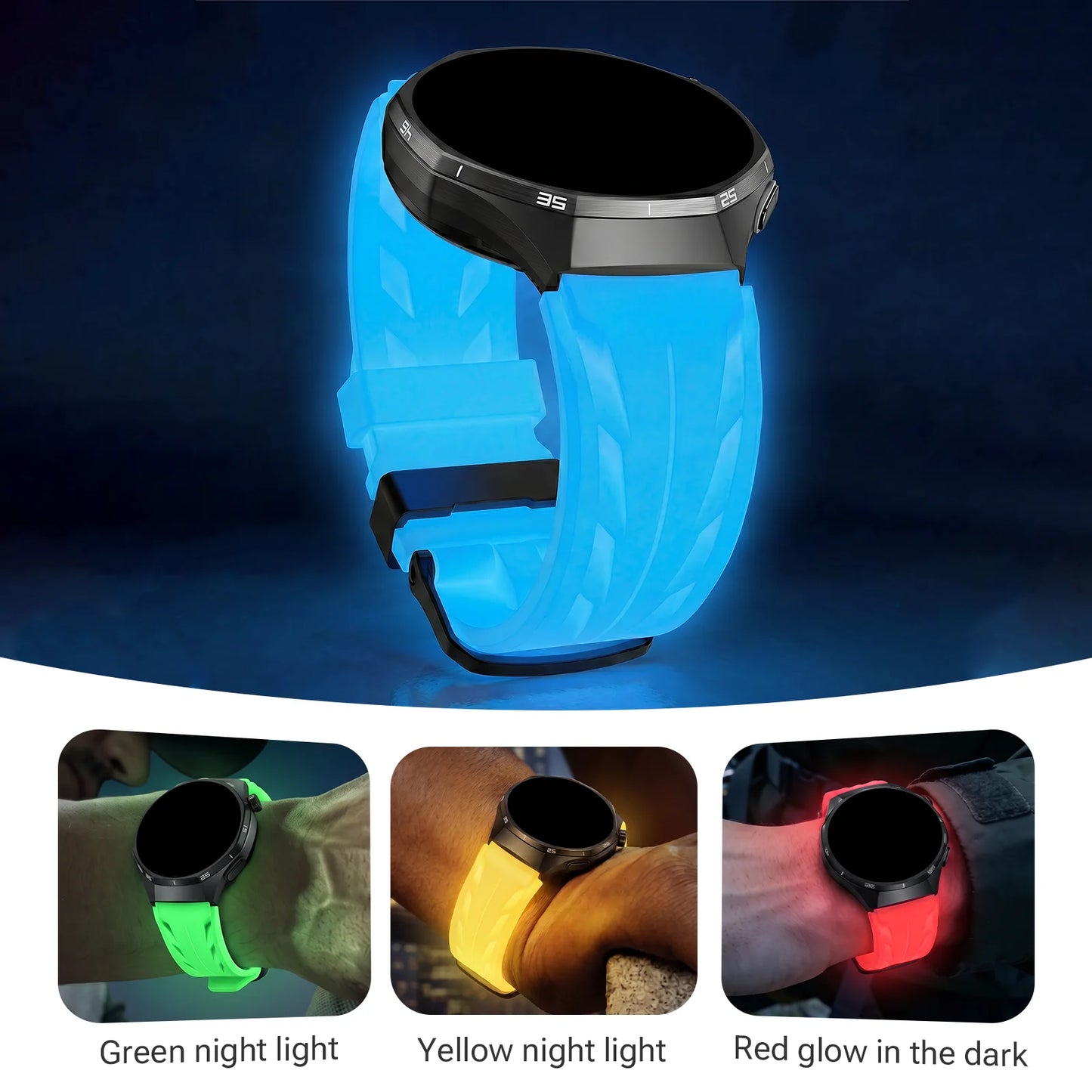 Bracelet de montre lumineux Konse 20/22 mm, adapté aux montres Samsung 7/6/5/4/FE, bracelet en silicone lumineux pour le sport
