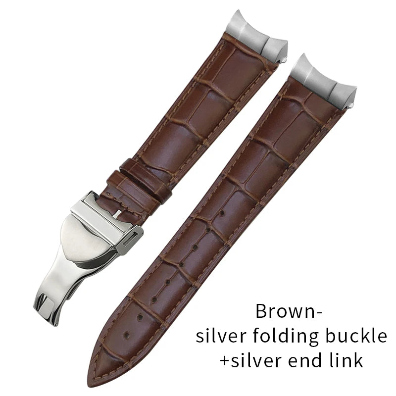 Curved End Genuine Leather Watch Strap, Crocodile Pattern Cowhide Metal Link for Tudor Black Bay 1958 20mm 22mm, Watch Band Tools