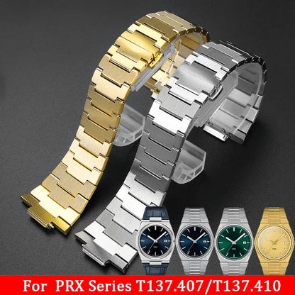 Massives Edelstahlarmband für Tissot PRX 35 mm/40 mm, spezielle Anstoßbreite, Ersatzteile für modische Uhrenarmbänder