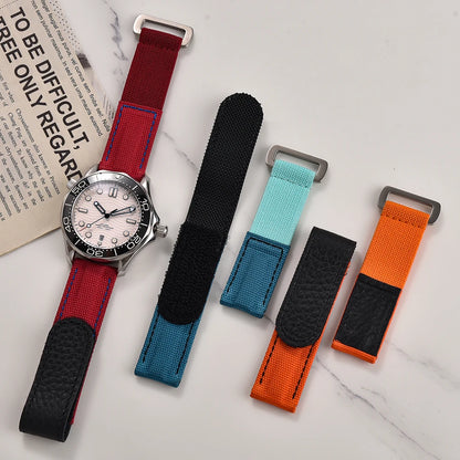 Cinturino in nylon e pelle resistente con chiusura a strappo 20 mm, per orologi sportivi da uomo e donna, accessori per Omega, Rolex, Tissot