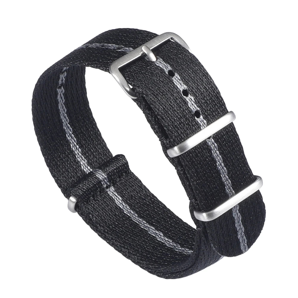 Cinturino per orologio monopezzo in nylon morbido 20mm 22mm, cinturino premium liscio a passaggio singolo, tessuto intrecciato a righe, cinturino da polso