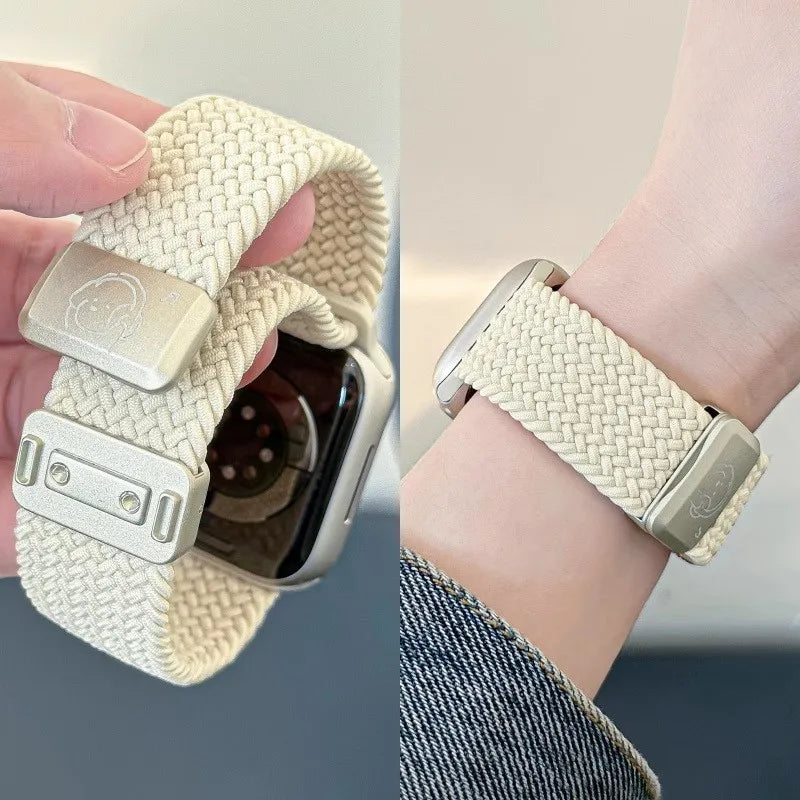 Bracelet en nylon tressé Music Dog avec boucle magnétique pour Apple Watch 42 46 40mm 45mm 41mm 44mm 49mm iWatch 7 4 3 5 6 8 9 10 Ultra