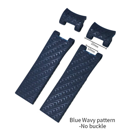 Bracelet de montre en caoutchouc de silicone à extrémité incurvée de 22mm, pour Ulysse Nardin 263 DIVER, noir, bleu, ondulé, étanche