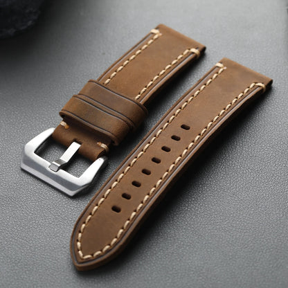 Handmade first layer cowhide watch strap, 20, 22, 23, 24MM, vintage brown leather watch band, suitable for men's watches