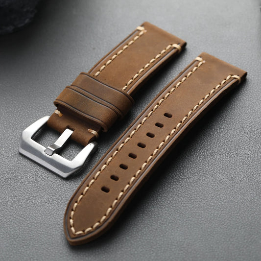 Handmade first layer cowhide watch strap, 20, 22, 23, 24MM, vintage brown leather watch band, suitable for men's watches