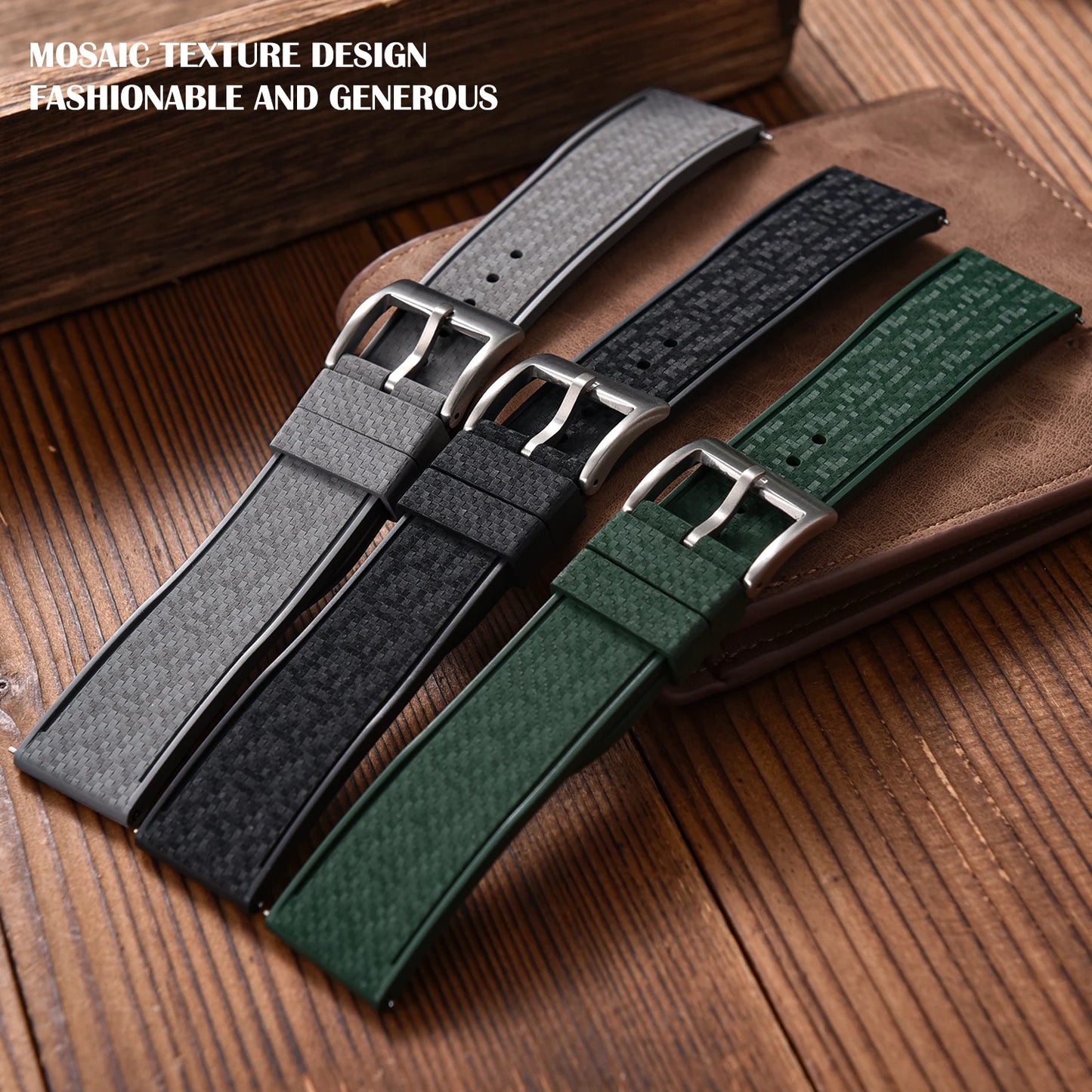 Cinturino per orologio in gomma FKM di alta qualità 20 mm 22 mm, cinturino a sgancio rapido con motivo a mosaico, cinturino morbido impermeabile per immersione