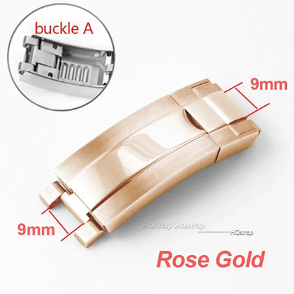 9x9mm 手表扣，适用于 Rolex 劳力士 DAYTONA 迪通拿、SUBMARINER 水鬼、GMT 系列，不锈钢表扣，带微调拉扣，9x16mm 表扣。