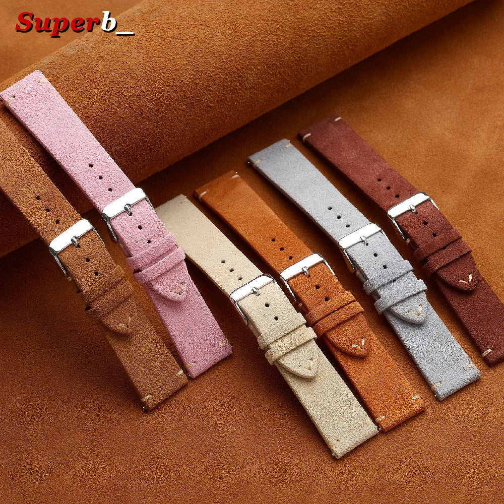 Bracelet de montre Vintage en cuir suédé, bracelet de montre en cuir de veau à dégagement rapide, 14/16/18/19/20/21/22mm, bracelet de remplacement avec boucle ardillon