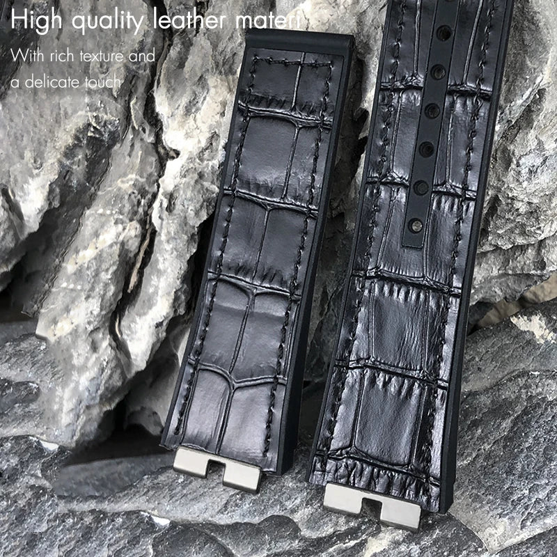 Cinturino per orologio in vera pelle di alta qualità a sgancio rapido da 27 mm per Hublot Big Bang 411, cinturino in pelle bovina con fibbia deployante da uomo