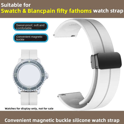Cinturino in silicone morbido da uomo e donna, per Swatch, Blancpain Fifty Fathoms, Five Ocean, blu, arancione, verde, grigio, strumento, marca Co, 22mm