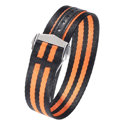 Cinturino per orologio classico in morbido nylon con fibbia deployante 20mm 22mm, in tessuto di cintura di sicurezza premium con chiusura pieghevole per Omega