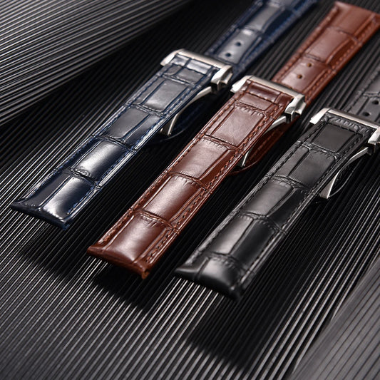 Calfskin Leather Watch Strap, 19mm 20mm 21mm 22mm, for Omega 007 Seamaster 300 De Ville AT150 Commander, Folding Buckle Strap