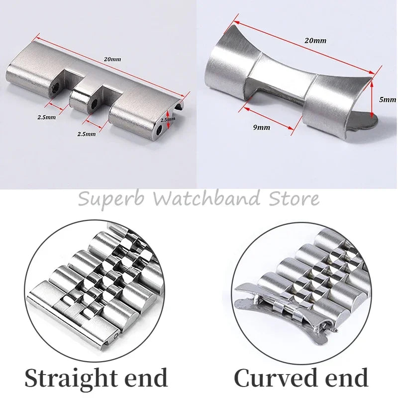 Stainless Steel Watch Bracelet, 20mm 22mm, Straight and Curved End Link for Seiko SKX007 Connector for Jubilee Oyster Adapter, 2 Pieces