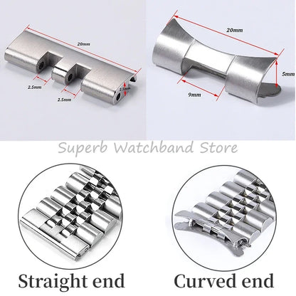 Stainless Steel Watch Bracelet, 20mm 22mm, Straight and Curved End Link for Seiko SKX007 Connector for Jubilee Oyster Adapter, 2 Pieces