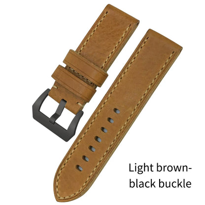 Cinturino per orologio in pelle bovina fatto a mano, 26mm, ricambio per Panerai LUMINOR, fibbia subacquea in acciaio, attrezzi di alta qualità