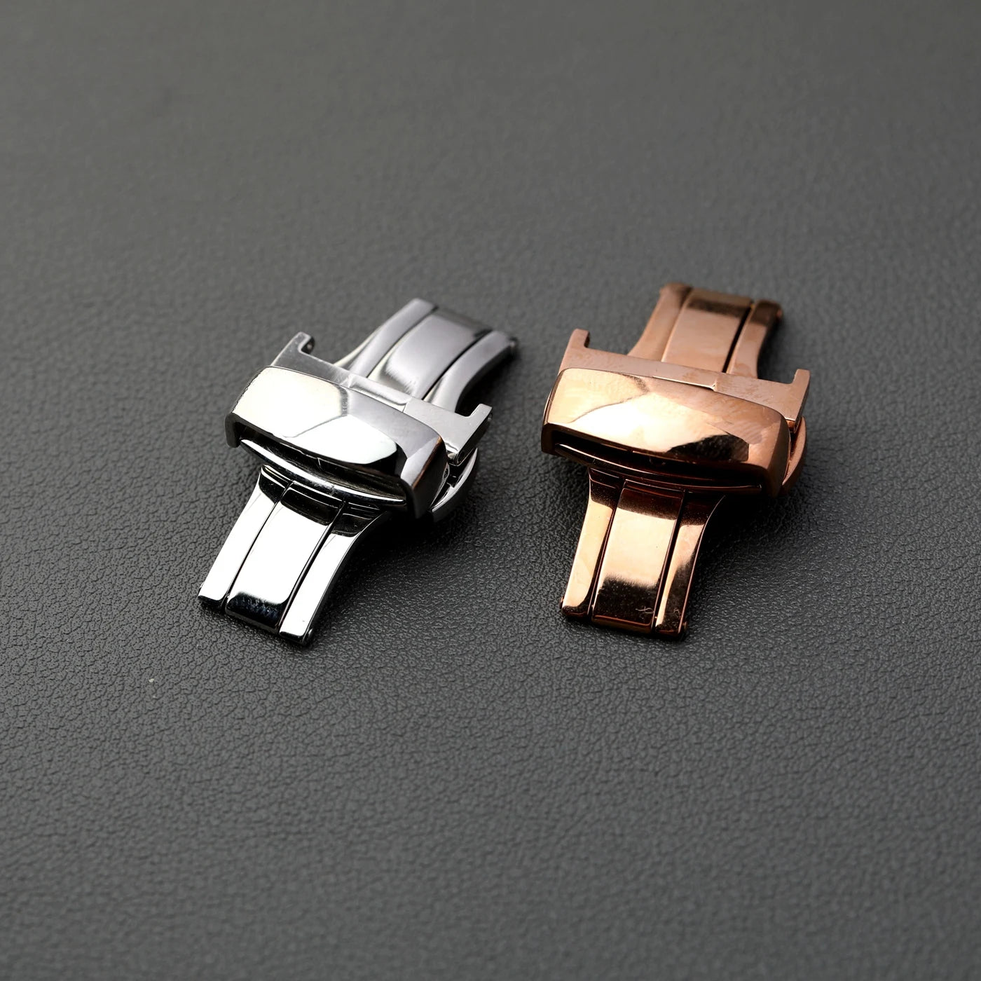 316L Stainless Steel Butterfly Buckle, 16 18 20MM Silver Rose Gold, Double Push Leather Strap Buckle, Watch Accessories
