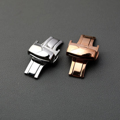 316L Stainless Steel Butterfly Buckle, 16 18 20MM Silver Rose Gold, Double Push Leather Strap Buckle, Watch Accessories