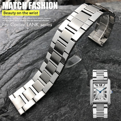 Cinturino sottile in acciaio inossidabile di alta qualità, 20mm, per Cartier Solo Santos Tank, braccialetti da uomo e donna, solido, accessori