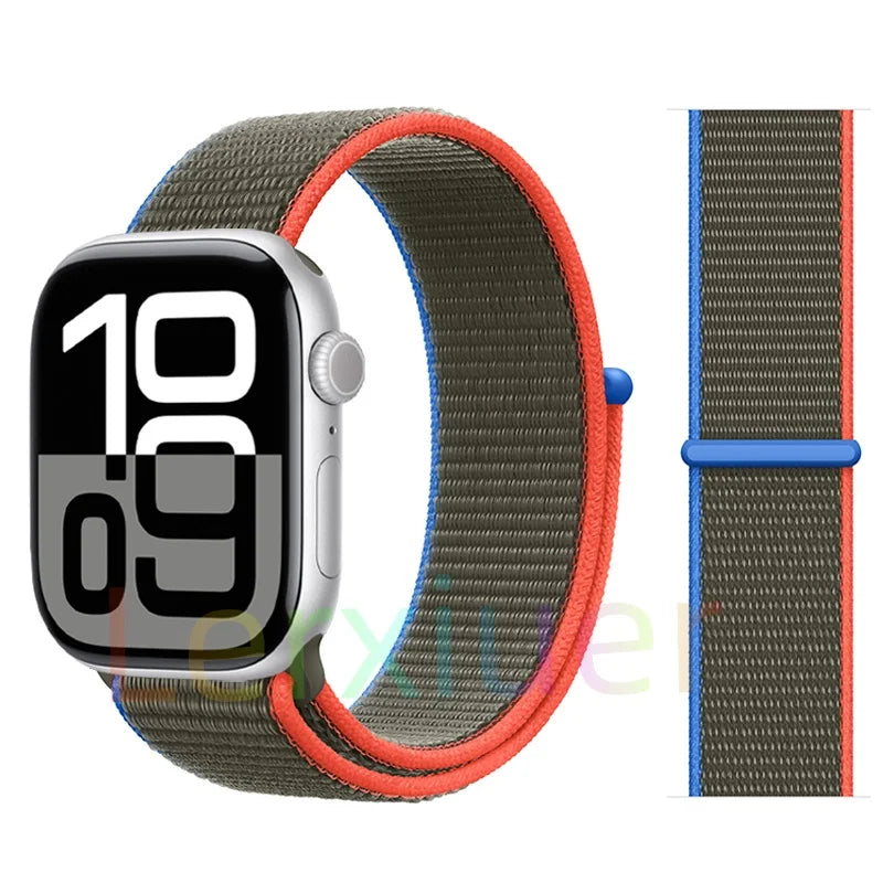 适用于 Apple Watch 46mm 44mm 45mm 40mm 41mm 42mm 的尼龙回环表带，适配 iWatch 系列 11 10 9 SE 8 7 6 5 4 Ultra 3 2 49mm