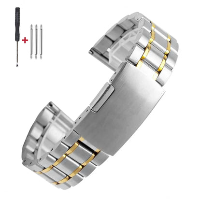 16mm 18mm 20mm 22mm 24mm extrémité droite incurvée Bracelet de montre en acier inoxydable argent or noir métal fermoir pliant Bracelet avec outil