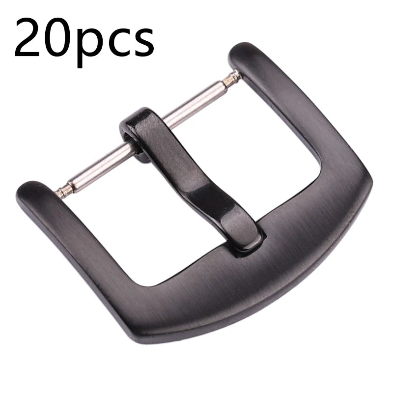 Boucles de bracelet de montre en métal, fermoirs en acier inoxydable, argent, noir, or, accessoires, vente en gros, 18mm, 20mm, 22mm, 24mm, 20 pièces