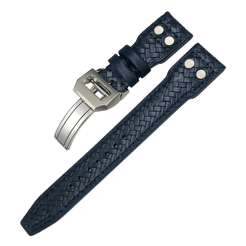Bracelet de montre tissé en cuir de vachette RiSALE, bracelet de montre bleu, cuir véritable, haute qualité, adapté aux montres IWC Big Pilot's Spitfire, 21mm, 22mm