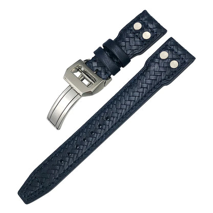 Bracelet de montre tissé en cuir de vachette RiSALE, bracelet de montre bleu, cuir véritable, haute qualité, adapté aux montres IWC Big Pilot's Spitfire, 21mm, 22mm