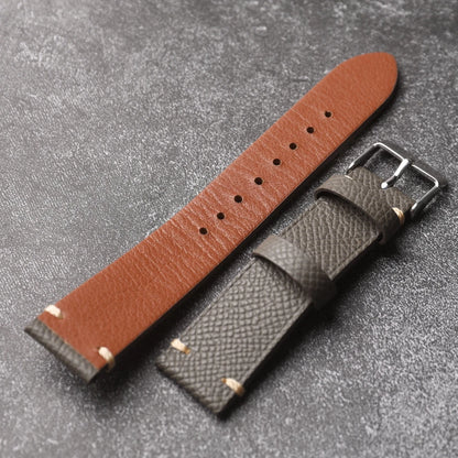 Handmade genuine leather strap, 18 19 20 22MM brown black grey, soft Italian genuine palm grain leather strap, vintage style
