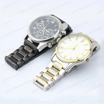 Solid stainless steel watch band with flat, arc-shaped end for Tissot butterfly clasp bracelets, sizes 12, 13, 14, 15, 16, 17, 18, 19, 20, 21, 22, 23, 24mm, universal